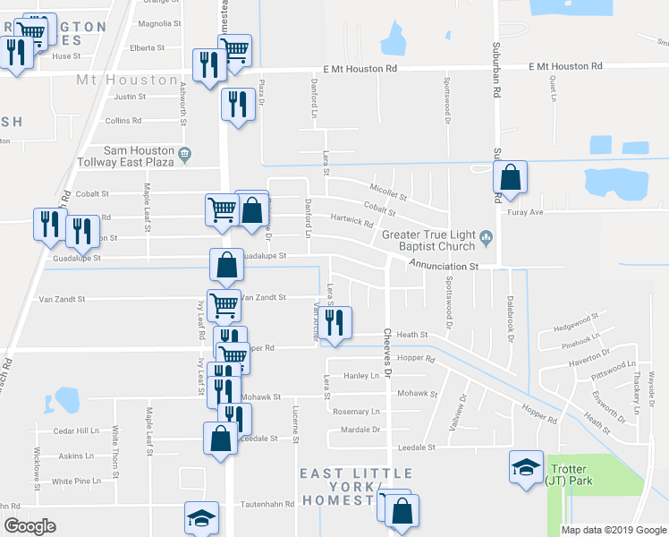 map of restaurants, bars, coffee shops, grocery stores, and more near 6311 Harmon Street in Houston