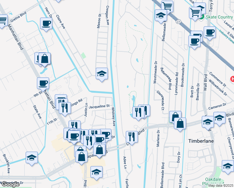 map of restaurants, bars, coffee shops, grocery stores, and more near 452 Fairfield Avenue in Gretna