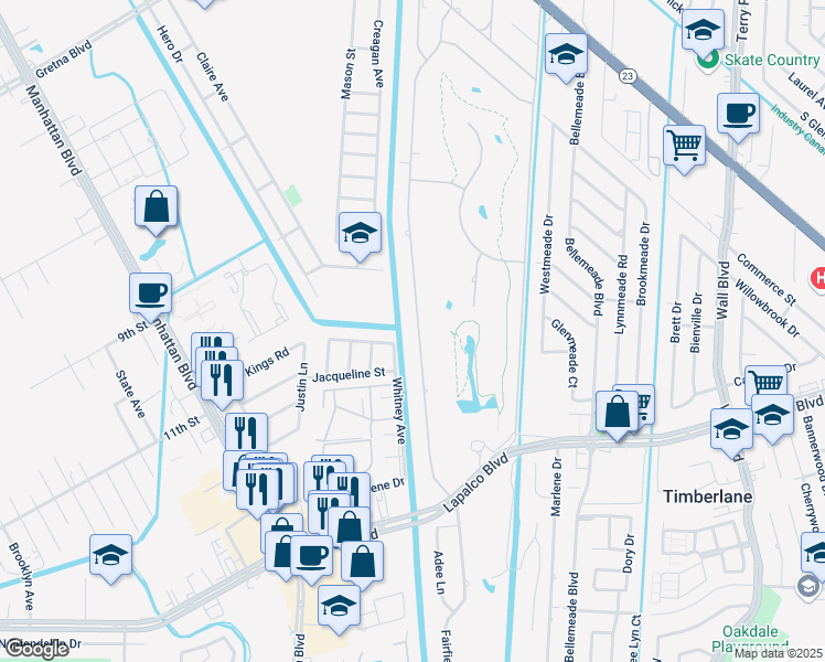 map of restaurants, bars, coffee shops, grocery stores, and more near 452 Fairfield Avenue in Gretna