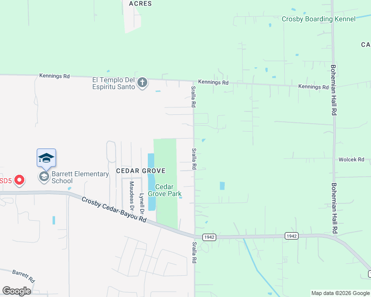 map of restaurants, bars, coffee shops, grocery stores, and more near 13611 Sralla Road in Crosby