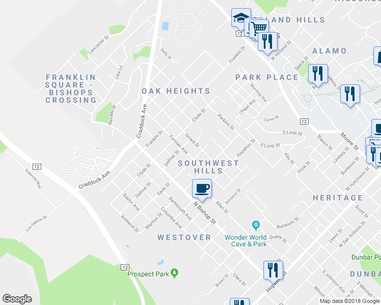 map of restaurants, bars, coffee shops, grocery stores, and more near 1206 Furman Avenue in San Marcos