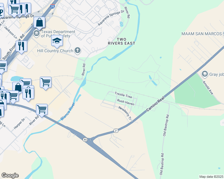 map of restaurants, bars, coffee shops, grocery stores, and more near 336 Trestle Tree in San Marcos