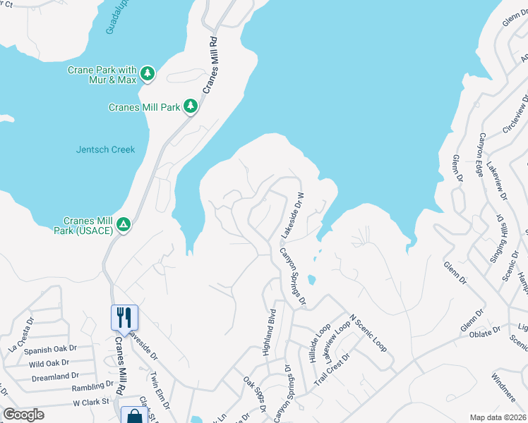 map of restaurants, bars, coffee shops, grocery stores, and more near 128 Shore Point Drive in Canyon Lake