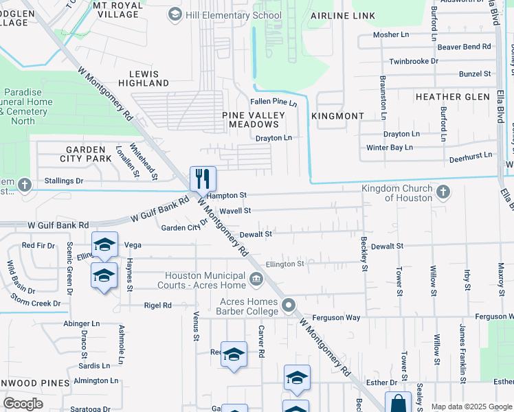 map of restaurants, bars, coffee shops, grocery stores, and more near 2309 Hampton Street in Houston