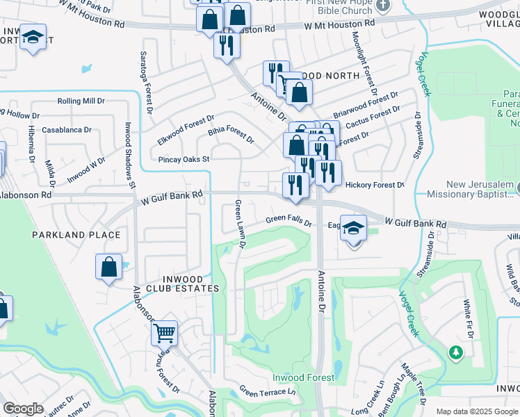 map of restaurants, bars, coffee shops, grocery stores, and more near 8014 Wray Court in Houston