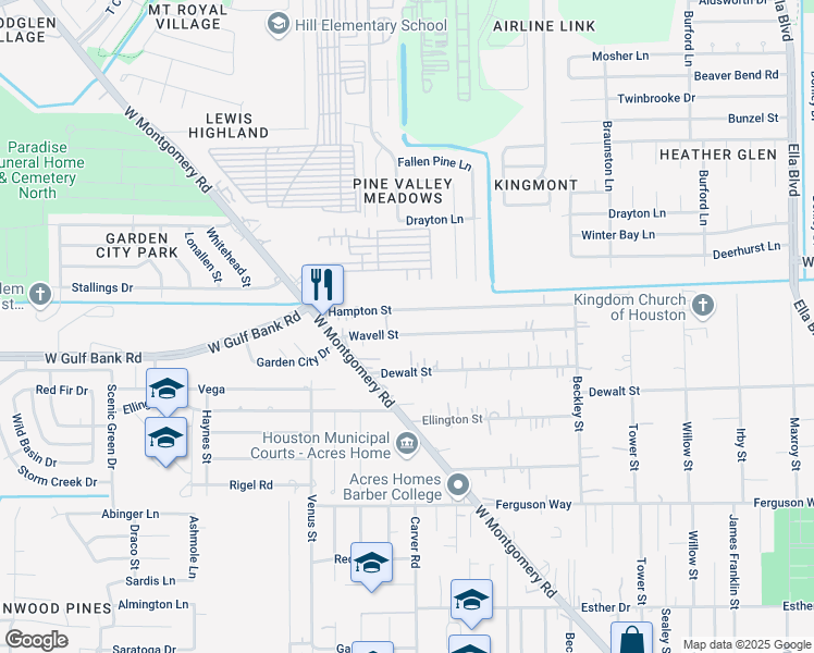 map of restaurants, bars, coffee shops, grocery stores, and more near 2309 Hampton Street in Houston