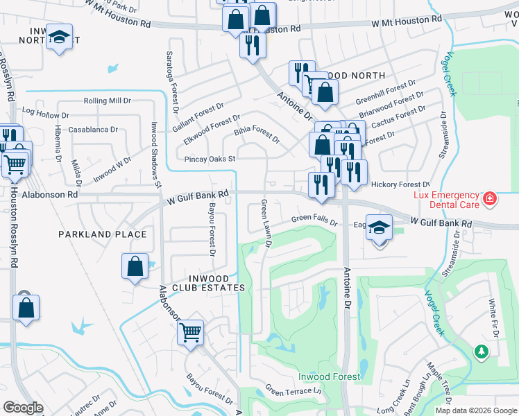 map of restaurants, bars, coffee shops, grocery stores, and more near 8051 Zimmermann Drive in Houston