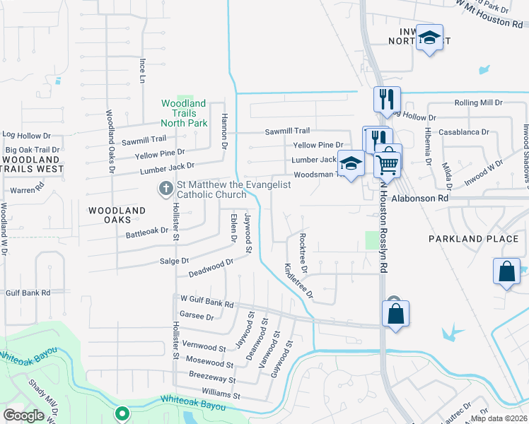 map of restaurants, bars, coffee shops, grocery stores, and more near 7310 Battlewood Drive in Houston