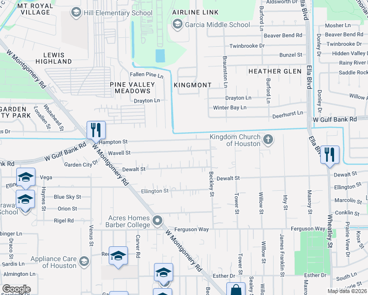 map of restaurants, bars, coffee shops, grocery stores, and more near 2015 Hampton Street in Houston