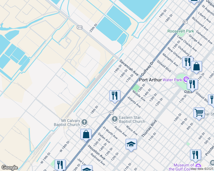 map of restaurants, bars, coffee shops, grocery stores, and more near 834 19th Street in Port Arthur