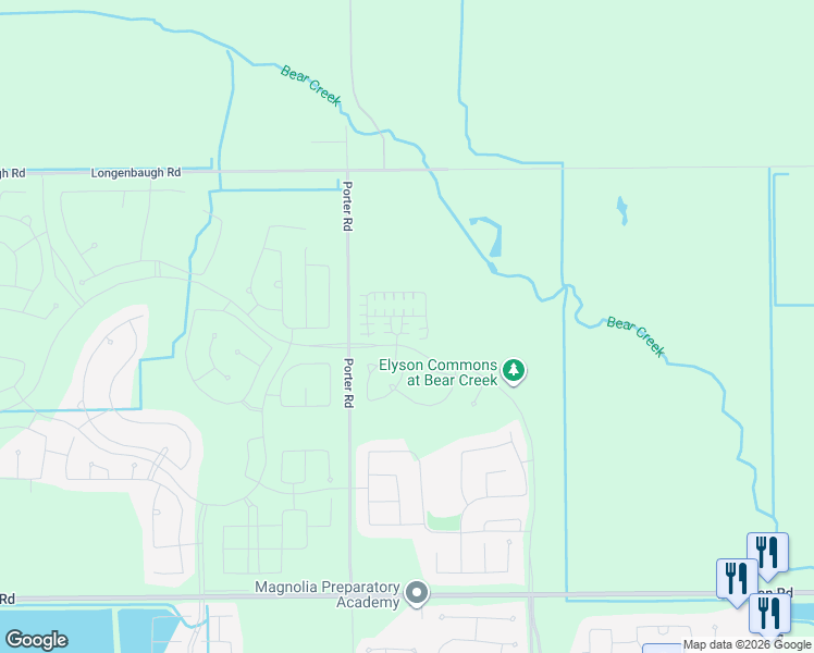 map of restaurants, bars, coffee shops, grocery stores, and more near Porter Road in Katy