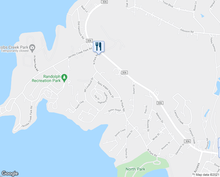 map of restaurants, bars, coffee shops, grocery stores, and more near 1154 Spitz Kegel View Drive in Canyon Lake