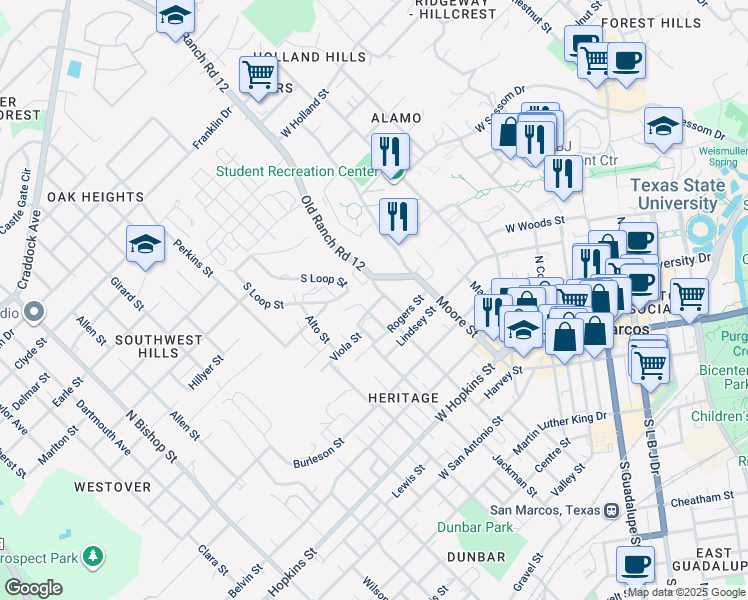 map of restaurants, bars, coffee shops, grocery stores, and more near 508 Laurel Street in San Marcos