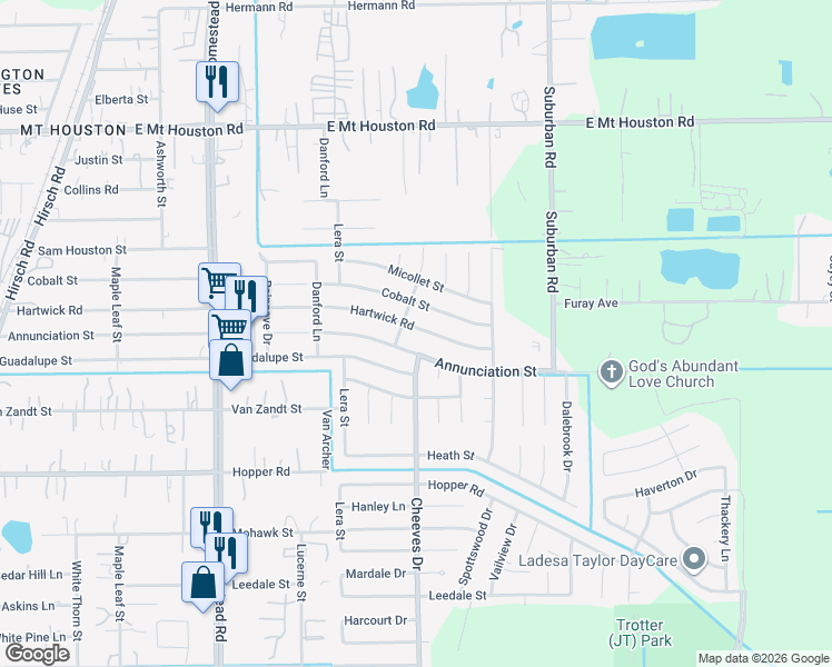 map of restaurants, bars, coffee shops, grocery stores, and more near 6402 Hartwick Road in Houston