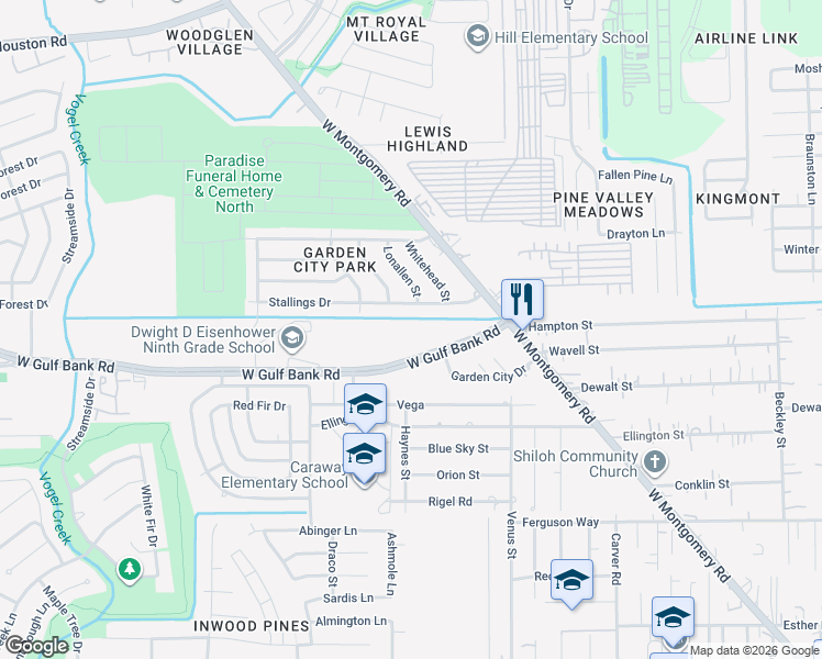 map of restaurants, bars, coffee shops, grocery stores, and more near 2813 Stallings Drive in Houston