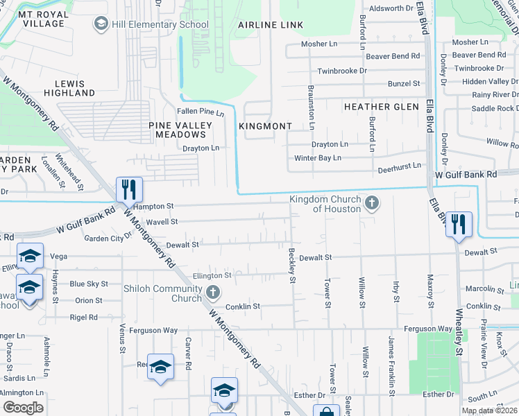 map of restaurants, bars, coffee shops, grocery stores, and more near 2015 Hampton St in Houston