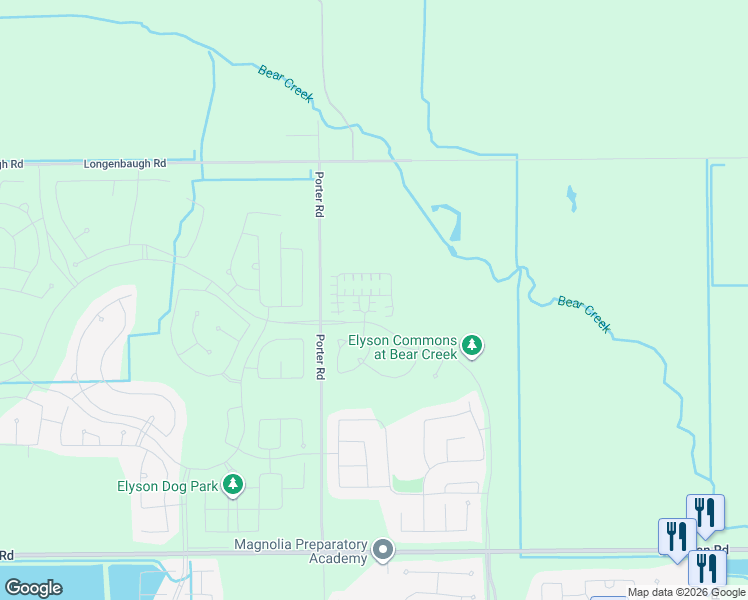 map of restaurants, bars, coffee shops, grocery stores, and more near Porter Road in Katy