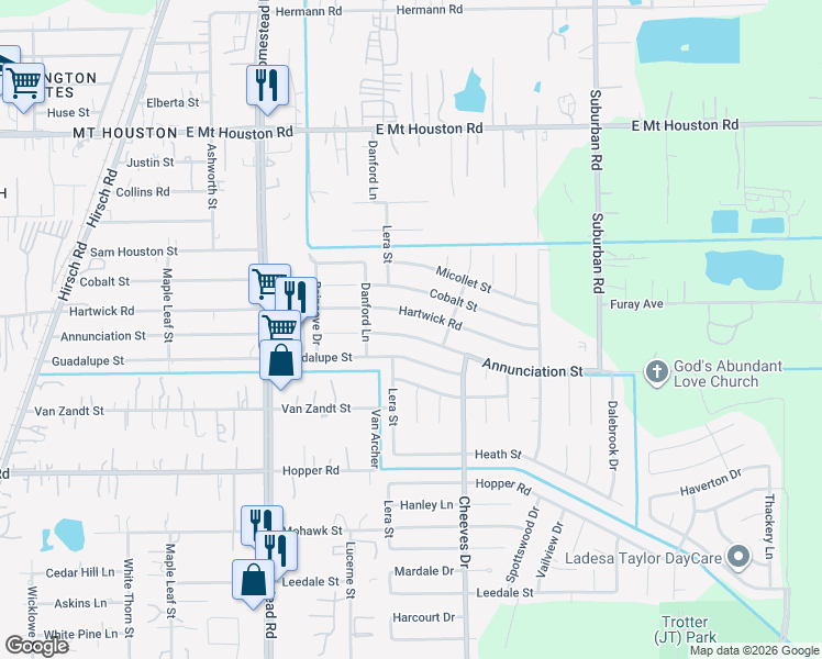 map of restaurants, bars, coffee shops, grocery stores, and more near 6315 Annunciation Street in Houston