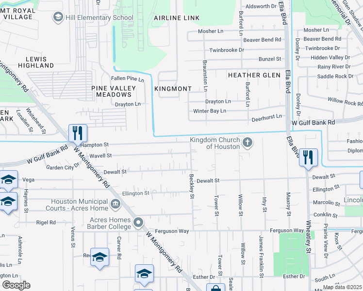 map of restaurants, bars, coffee shops, grocery stores, and more near 1907 Hampton Street in Houston