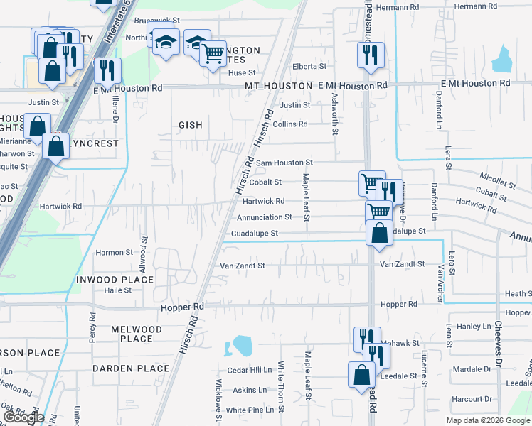 map of restaurants, bars, coffee shops, grocery stores, and more near 5609 Annunciation Street in Houston