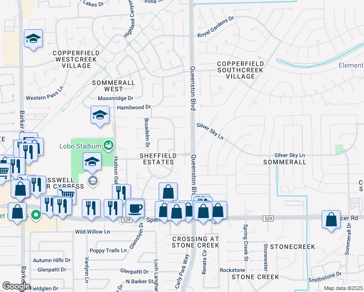 map of restaurants, bars, coffee shops, grocery stores, and more near 17202 Autumn Blossom Court in Houston
