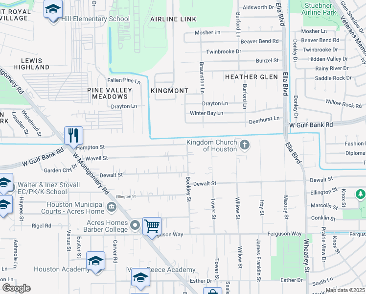 map of restaurants, bars, coffee shops, grocery stores, and more near 1907 Hampton Street in Houston