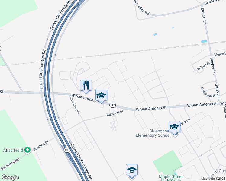 map of restaurants, bars, coffee shops, grocery stores, and more near 1901 West San Antonio Street in Lockhart