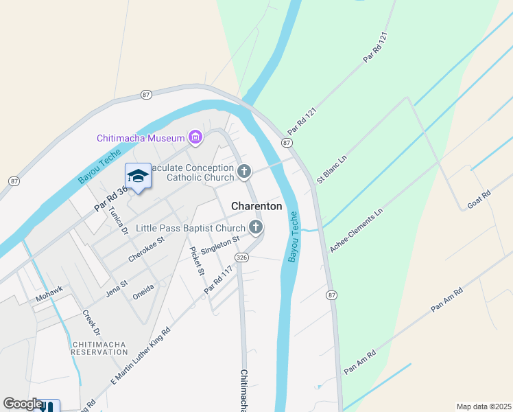 map of restaurants, bars, coffee shops, grocery stores, and more near 200 Sanaren Street in Jeanerette