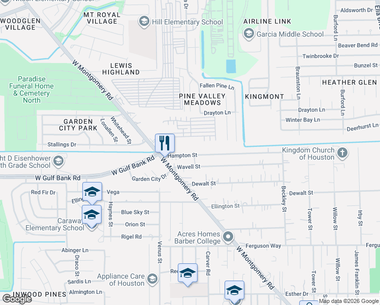map of restaurants, bars, coffee shops, grocery stores, and more near 2419 Hampton Street in Houston
