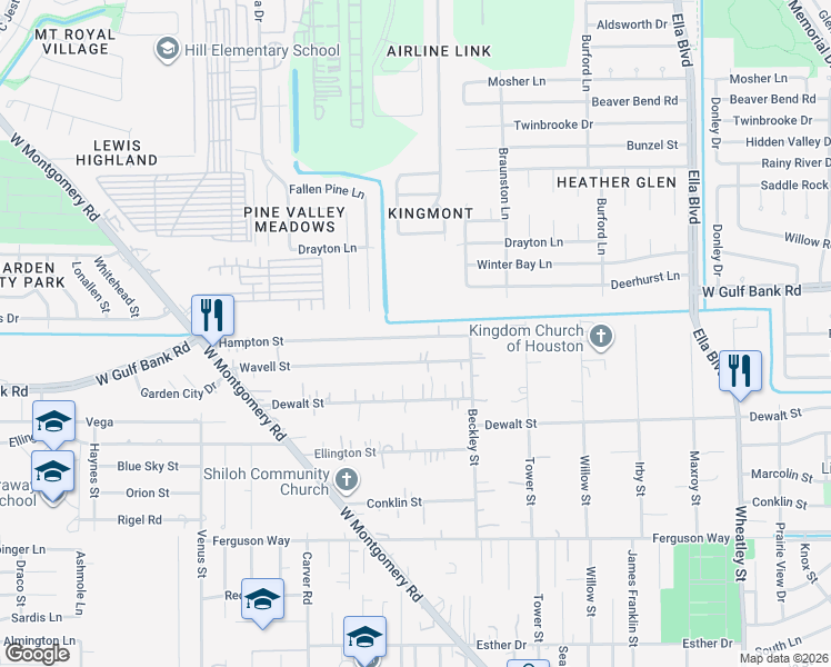 map of restaurants, bars, coffee shops, grocery stores, and more near 2015 Hampton Street in Houston