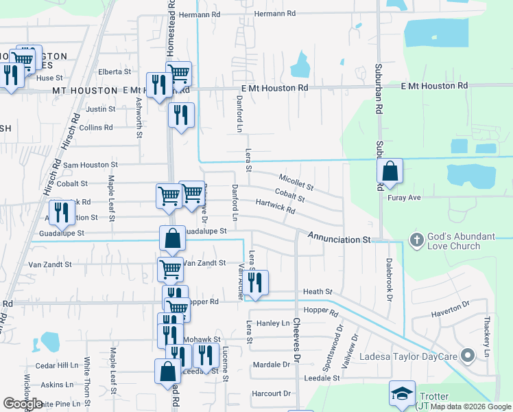 map of restaurants, bars, coffee shops, grocery stores, and more near 6315 Annunciation Street in Houston