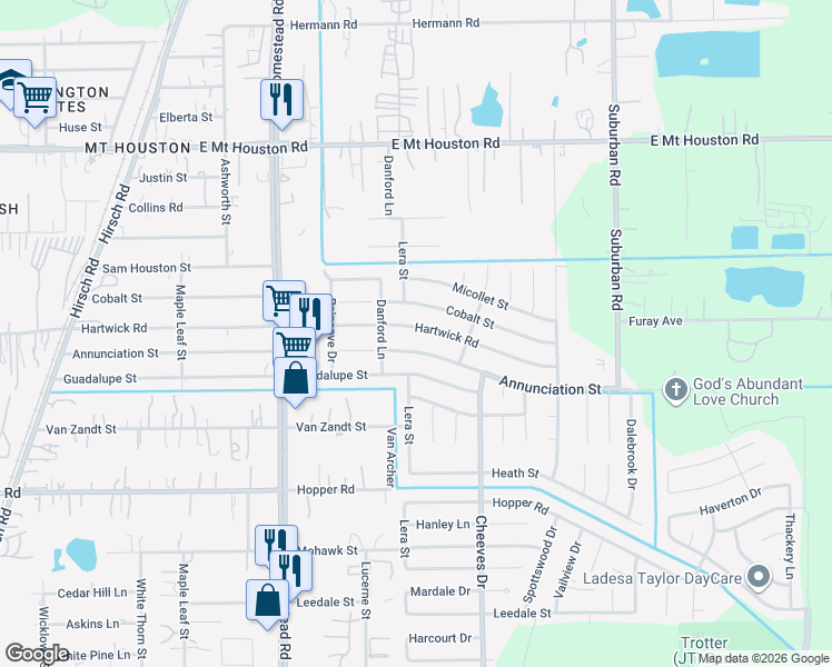map of restaurants, bars, coffee shops, grocery stores, and more near 6315 Annunciation Street in Houston