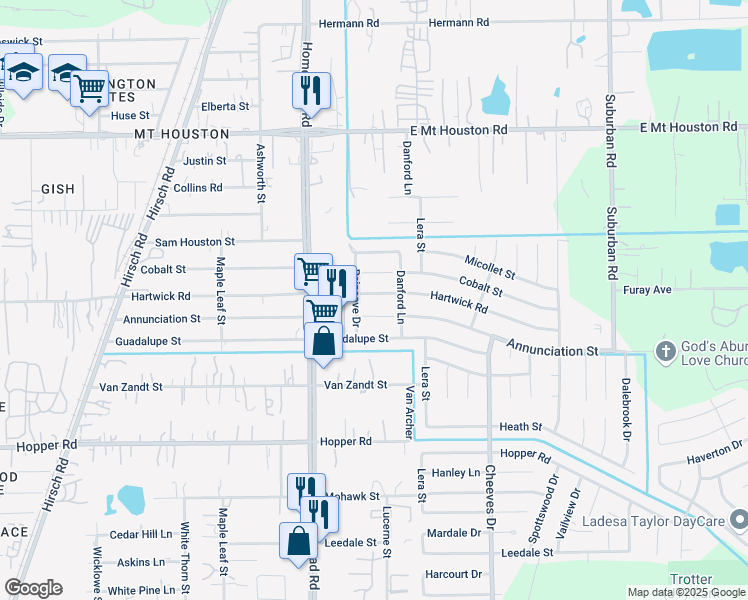 map of restaurants, bars, coffee shops, grocery stores, and more near 6115 Annunciation Street in Houston