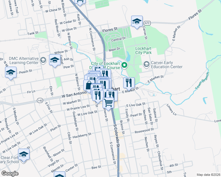 map of restaurants, bars, coffee shops, grocery stores, and more near in Lockhart