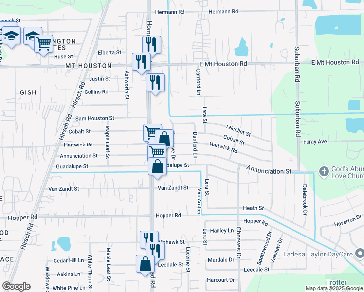 map of restaurants, bars, coffee shops, grocery stores, and more near 6115 Annunciation Street in Houston