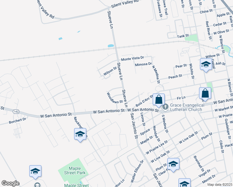 map of restaurants, bars, coffee shops, grocery stores, and more near 1308 Aspen Street in Lockhart