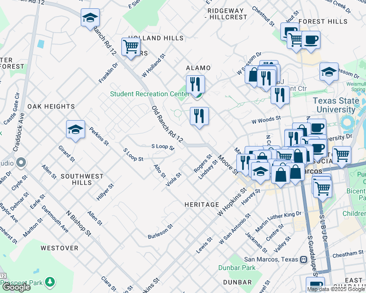 map of restaurants, bars, coffee shops, grocery stores, and more near 508 Laurel Street in San Marcos