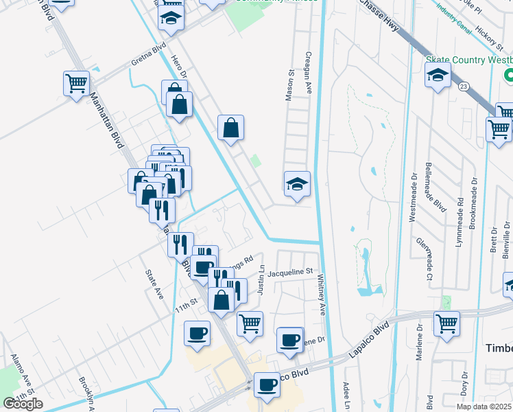 map of restaurants, bars, coffee shops, grocery stores, and more near 3428 Hero Drive in Gretna
