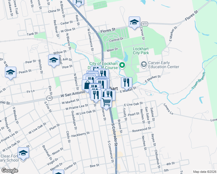 map of restaurants, bars, coffee shops, grocery stores, and more near in Lockhart