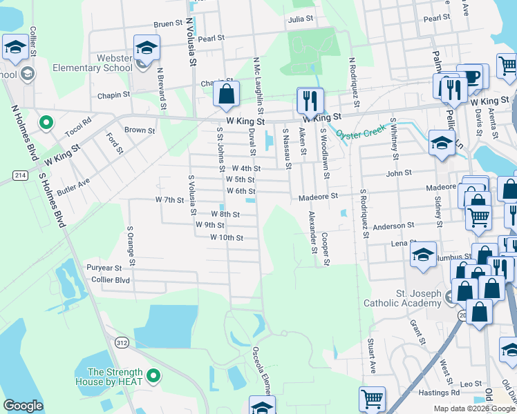 map of restaurants, bars, coffee shops, grocery stores, and more near 695 Duval Street in St. Augustine