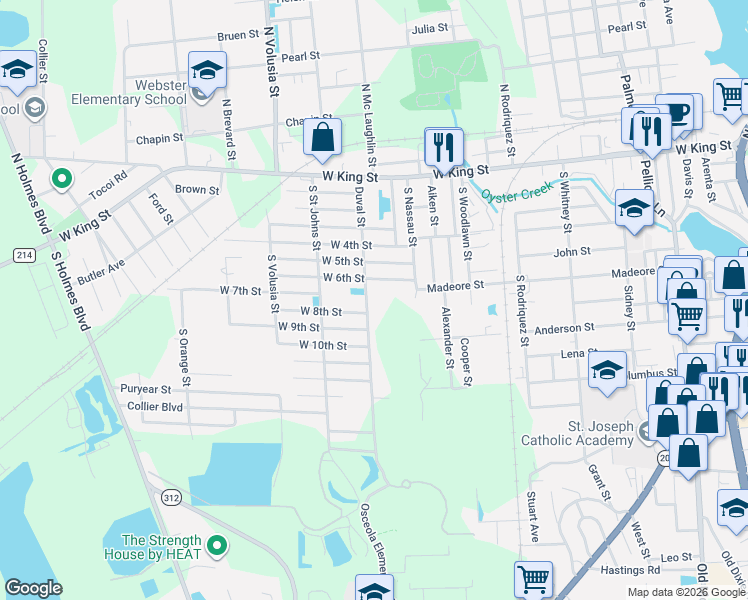 map of restaurants, bars, coffee shops, grocery stores, and more near 695 Duval Street in St. Augustine