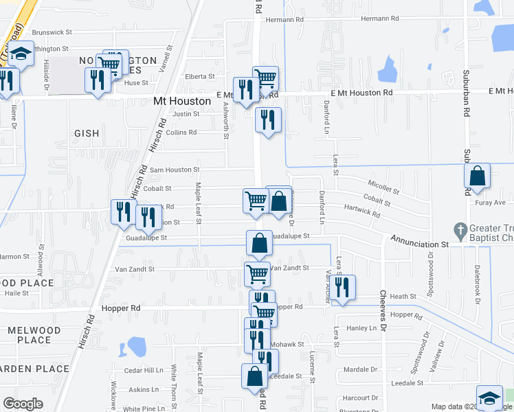 map of restaurants, bars, coffee shops, grocery stores, and more near 5998 Hartwick St in Houston