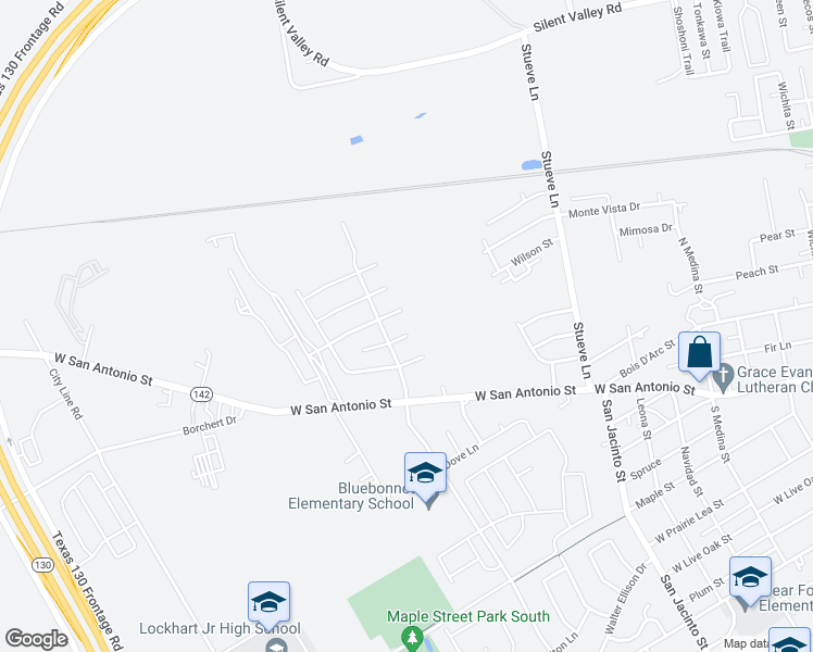 map of restaurants, bars, coffee shops, grocery stores, and more near 1517 Gunnison Cove in Lockhart