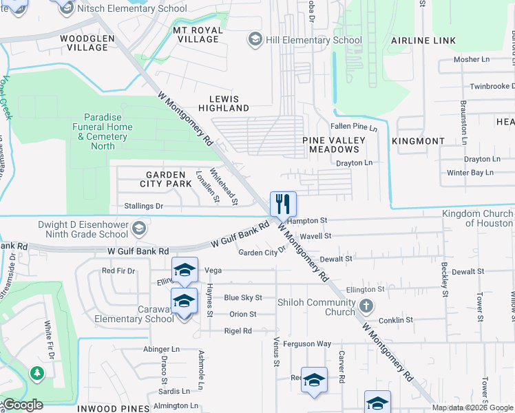 map of restaurants, bars, coffee shops, grocery stores, and more near 9999 West Montgomery Road in Houston