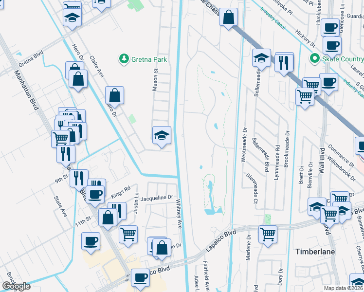 map of restaurants, bars, coffee shops, grocery stores, and more near 405 Fairfield Avenue in Gretna