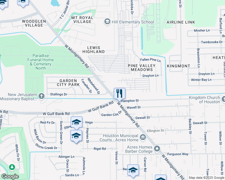 map of restaurants, bars, coffee shops, grocery stores, and more near 9922 West Montgomery Road in Houston