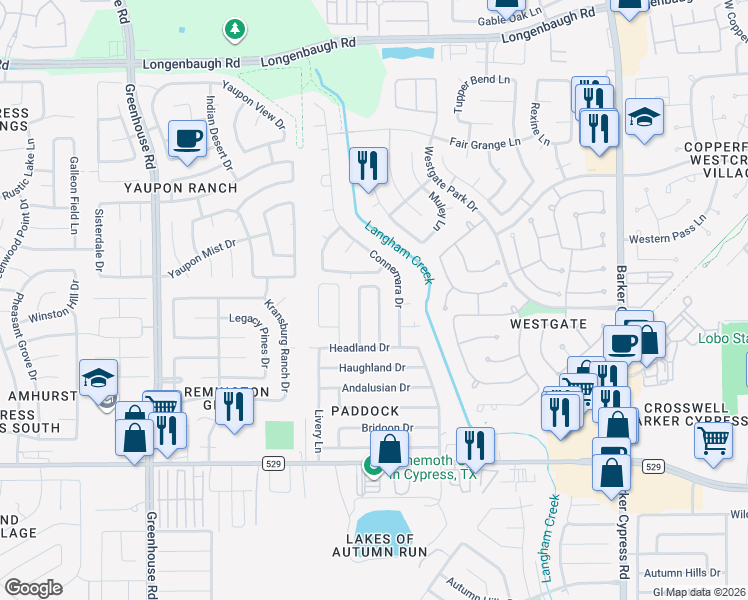 map of restaurants, bars, coffee shops, grocery stores, and more near 7523 Epsom Downs Drive in Harris County