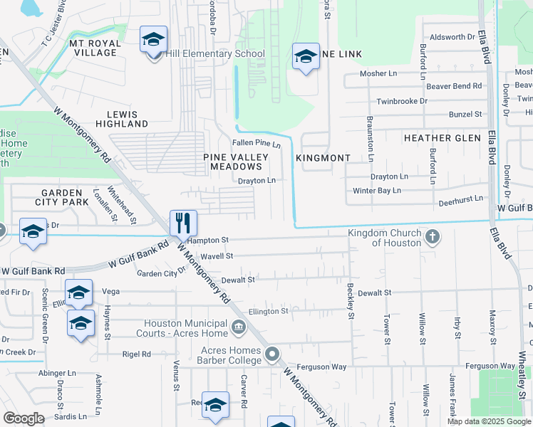 map of restaurants, bars, coffee shops, grocery stores, and more near 10511 Pine Landing Drive in Houston