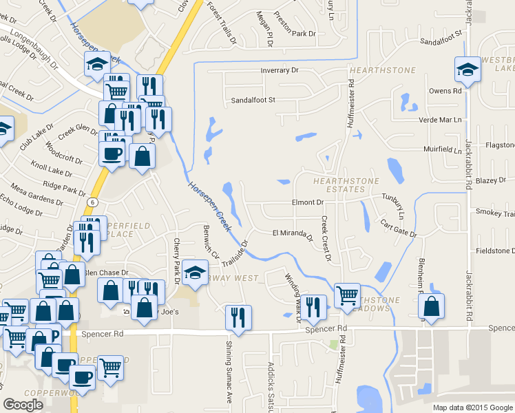 map of restaurants, bars, coffee shops, grocery stores, and more near 7423 Betanna Dr in Houston