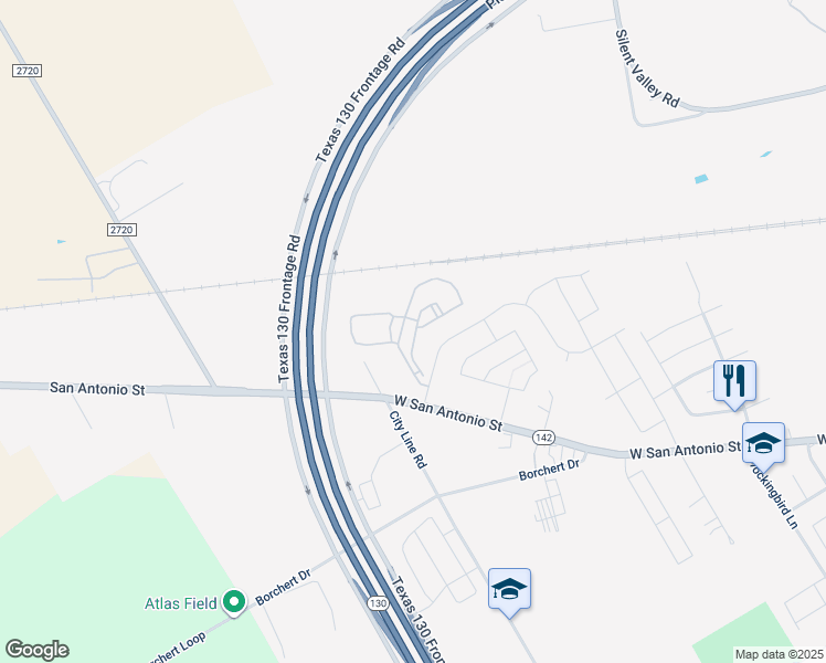 map of restaurants, bars, coffee shops, grocery stores, and more near 2207 West San Antonio Street in Lockhart